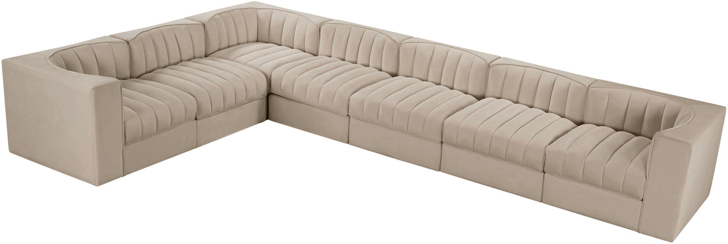 Rummi - Velvet Performance Fabric Upholstered 7 Piece Modular Sectional (With 3 Corner Chairs)