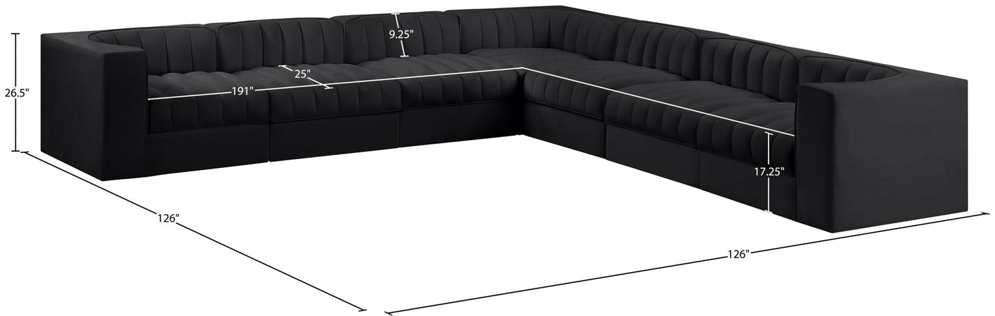 Rummi - Symmetrical Velvet Performance Fabric Upholstered 7 Piece Modular Sectional (With 3 Corner Chairs)