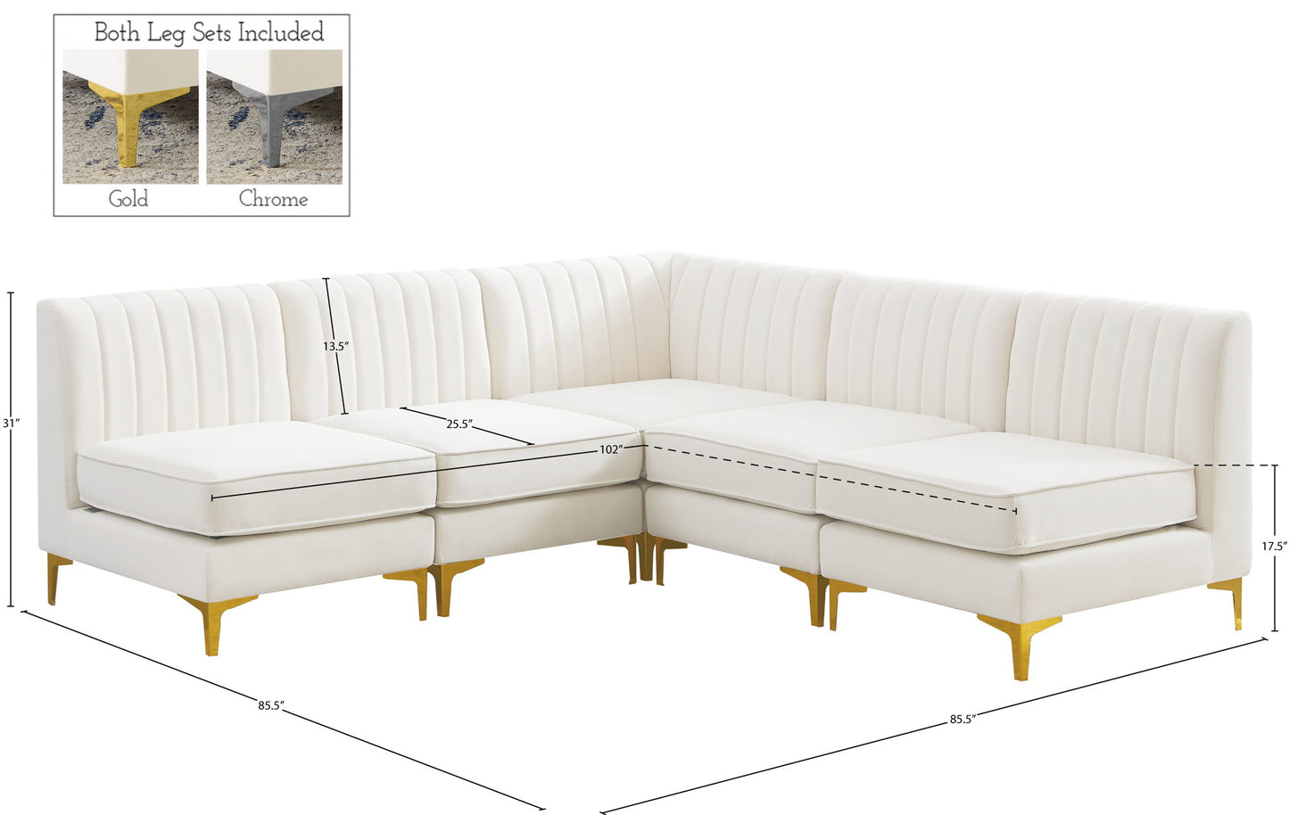 Alina - 5 Piece Armless Sectional
