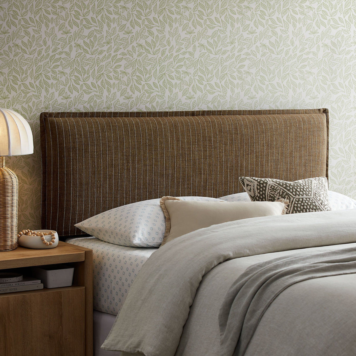 Camille Striped Linen Blend Headboard - Full, Earth Stripe