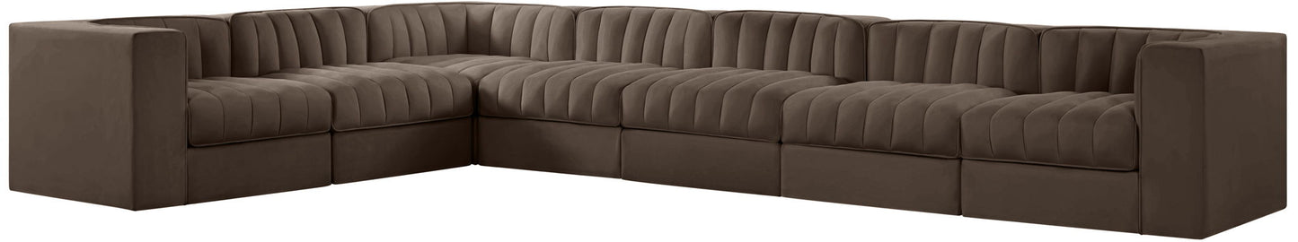 Rummi - Velvet Performance Fabric Upholstered 7 Piece Modular Sectional (With 3 Corner Chairs)
