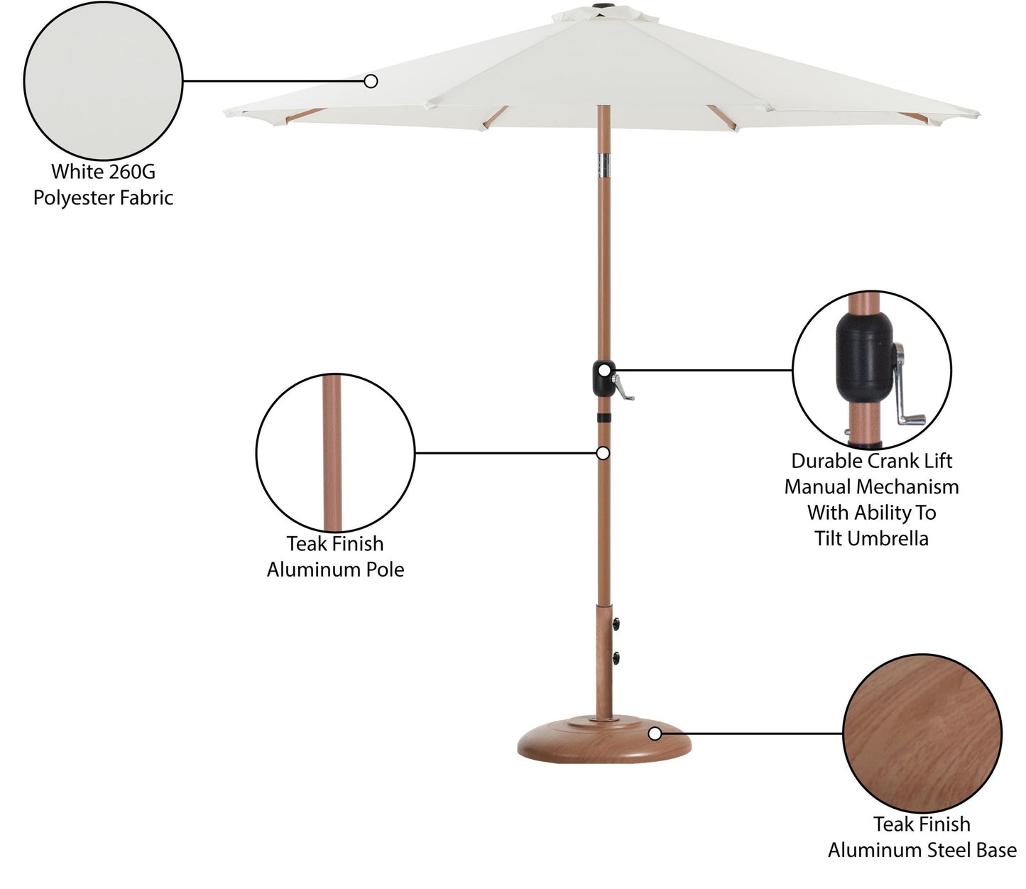 Fiji - Aluminum Patio Umbrella With Round Teak Base