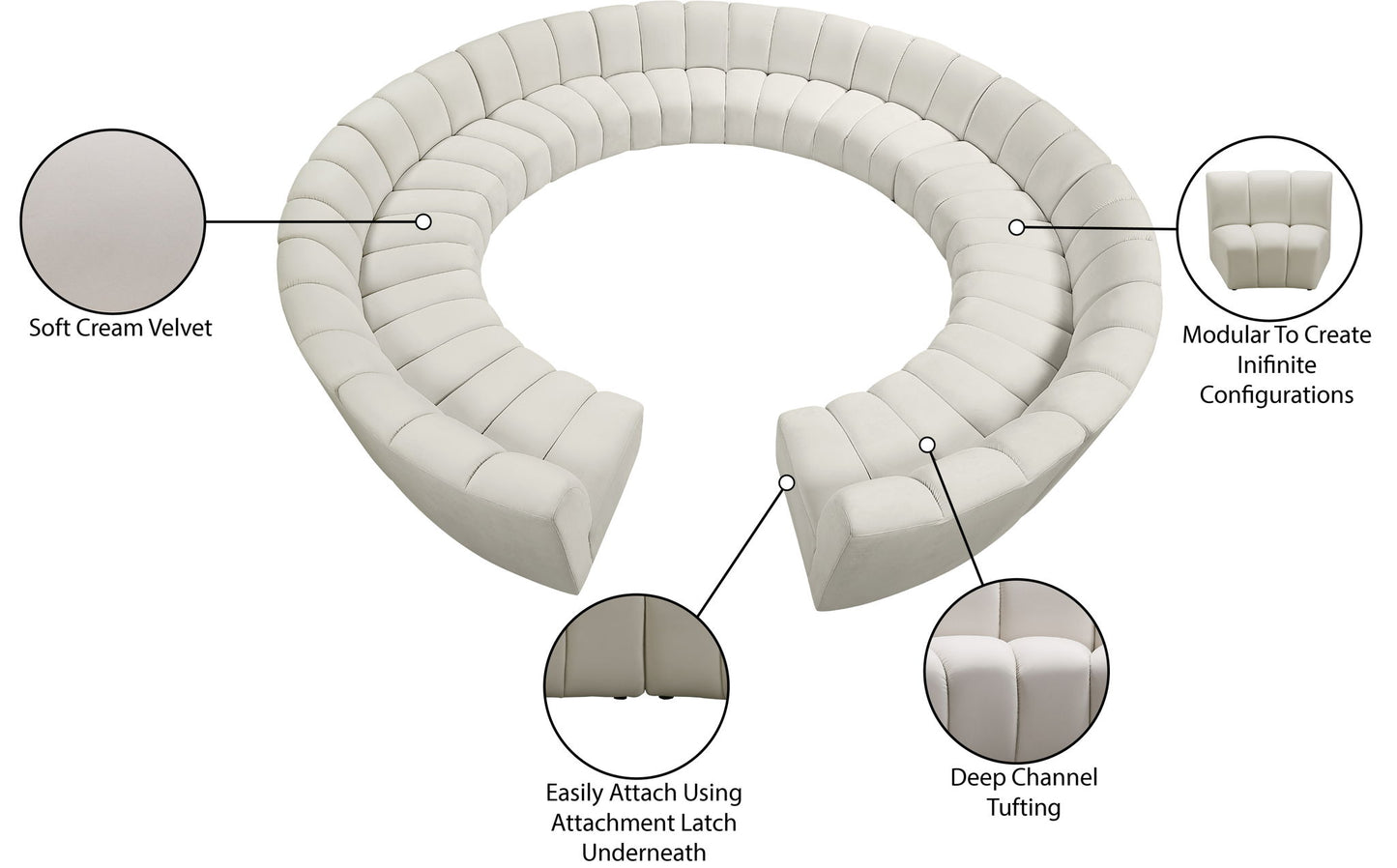 Infinity - 12 Piece Velvet Modular Sectional
