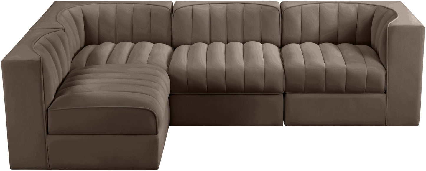 Rummi - Velvet Performance Fabric Upholstered 4 Piece Modular Sectional