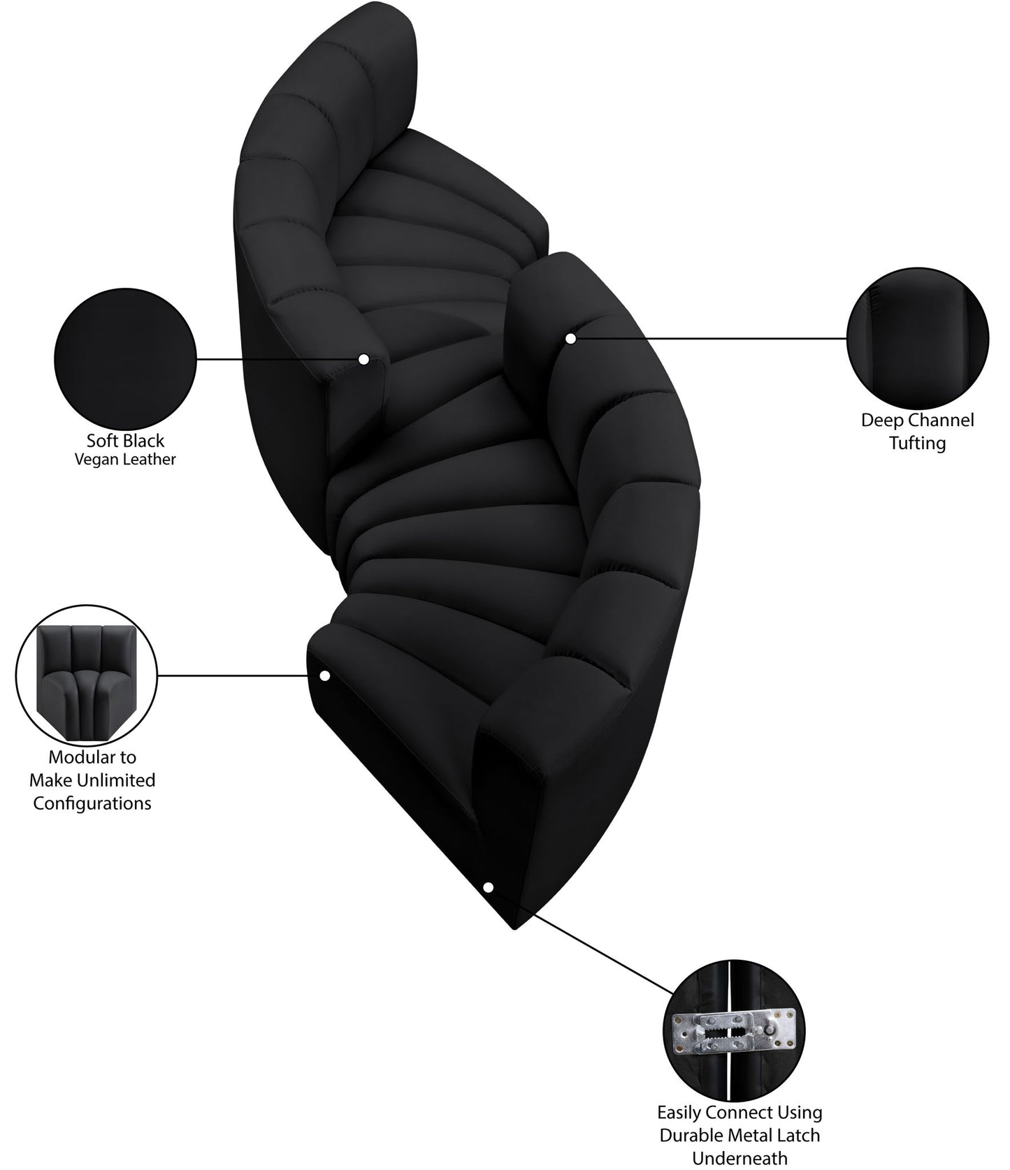 Arc - Faux Leather 4 Piece Curved Modular Sofa