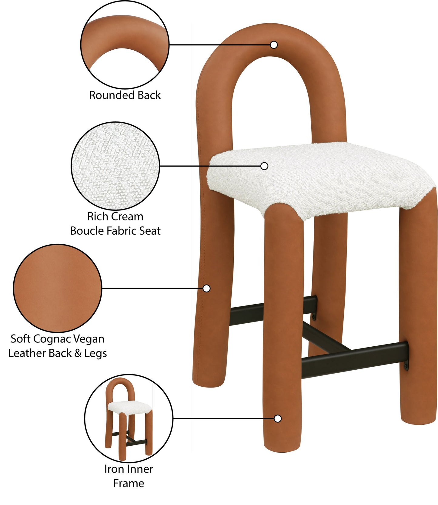 Amari - Vegan Leather and Boucle Fabric Stool