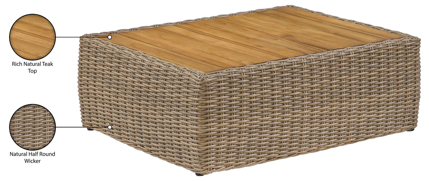 Seacrest - Teak Wood And Wicker Outdoor Patio Coffee Table