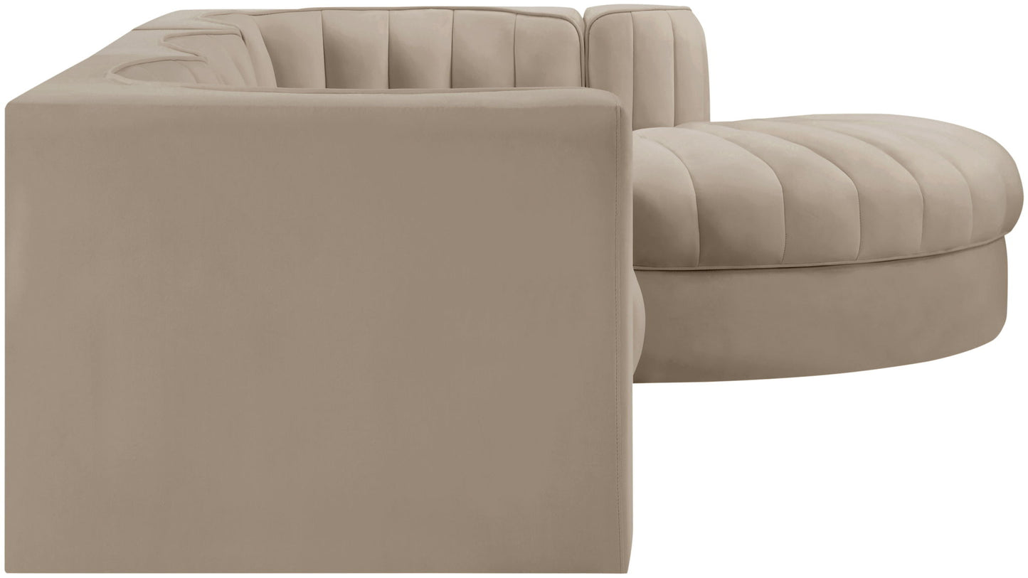 Rummi - Velvet Performance Fabric Upholstered 4 Piece Modular Sectional, With Reverse Corner Chair