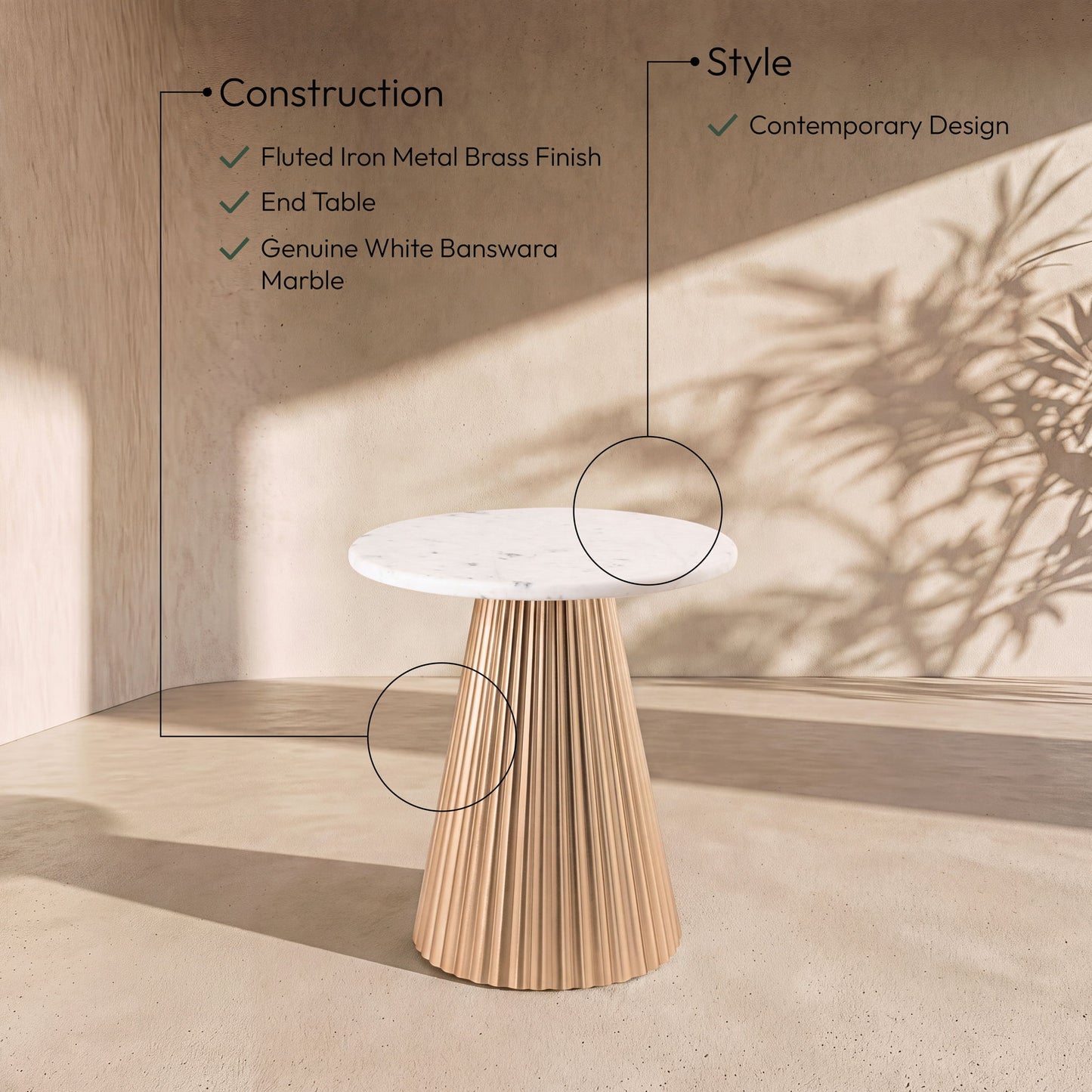 Cindra - Genuine Marble Top And Iron Base Table