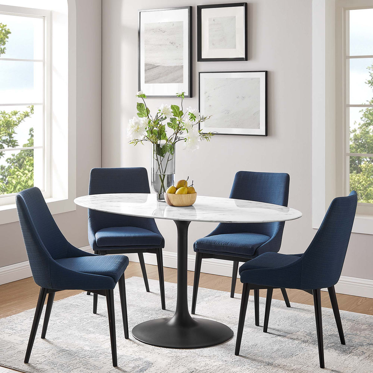 Lippa Oval Artificial Marble Dining Table - 60", Black White