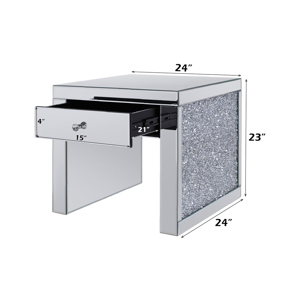 Noralie - 24" Square End Table - Mirrored & Faux Diamonds