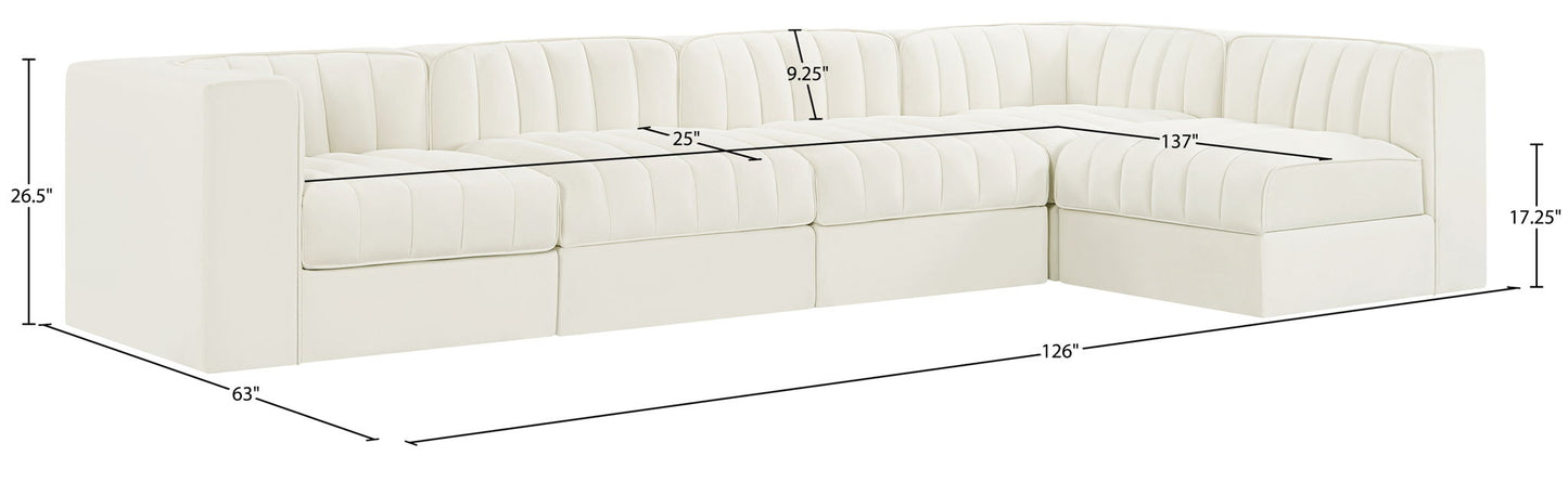 Rummi - Velvet Performance Fabric Upholstered 5 Piece Modular Sectional, L-Shaped (Right)