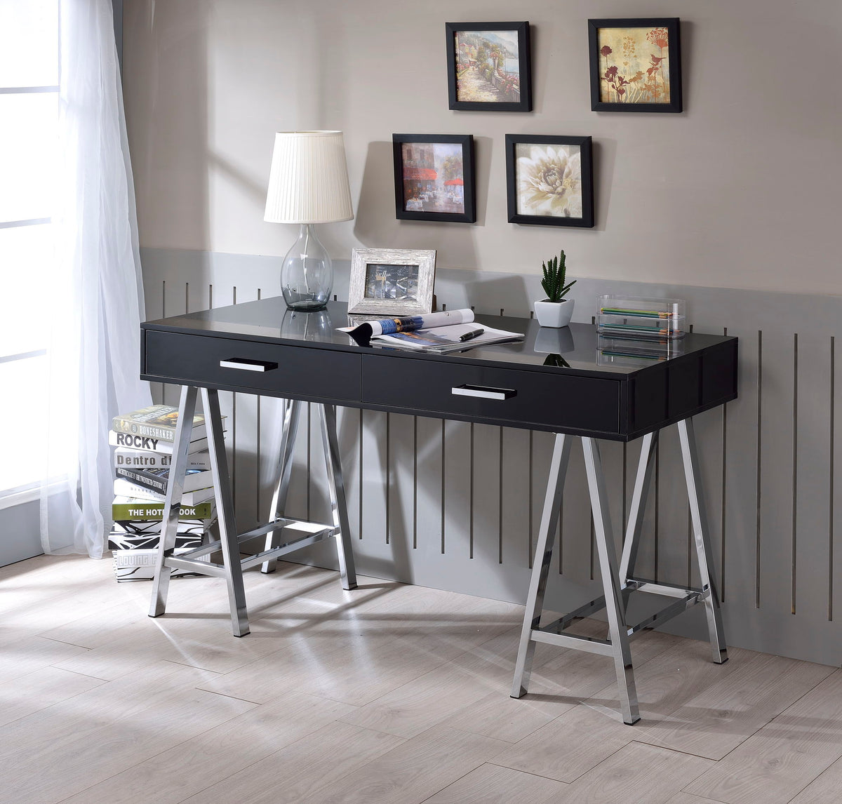 Coleen - Writing Desk - Black High Gloss & Chrome