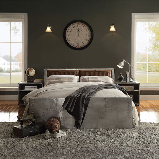 Brancaster - Queen Bed - Retro Brown Top Grain Leather & Aluminum