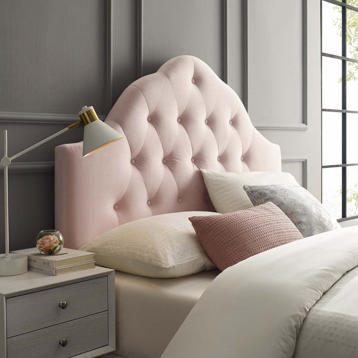 Sovereign Diamond Tufted Performance Velvet Headboard - Queen, Pink
