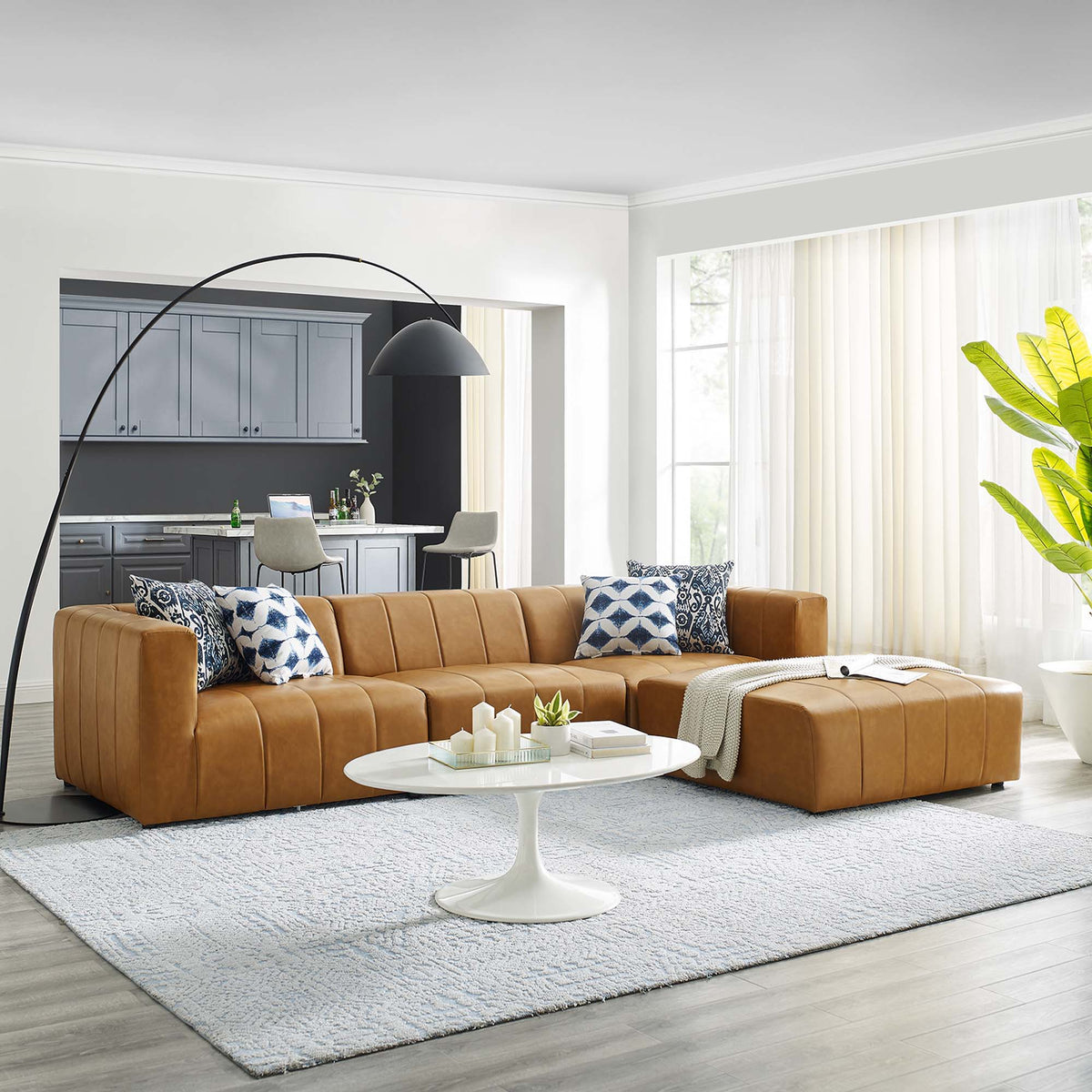 Bartlett Vegan Leather 4-Piece Sectional Sofa - Tan