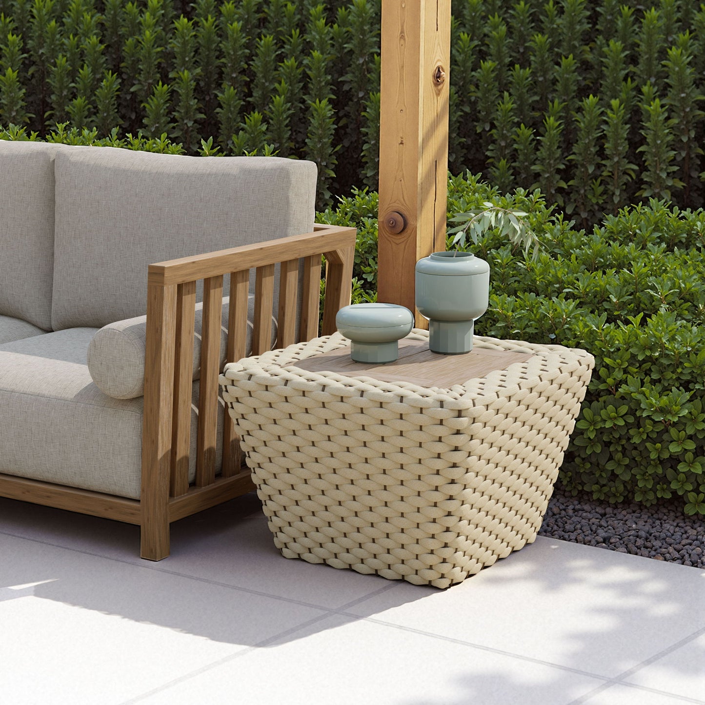Antul - Outdoor Coffee Table - White / Natural