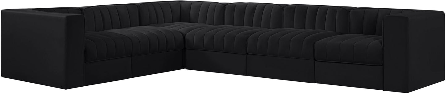Rummi - Velvet Performance Fabric Upholstered 6 Piece Modular Sectional (With 3 Corner Chairs)