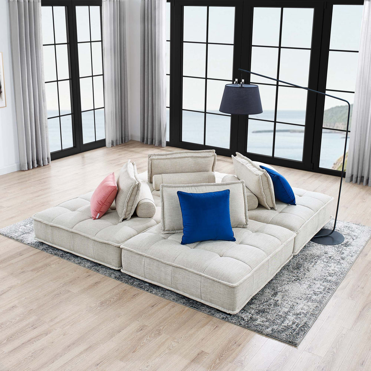 Saunter 4-Piece Tufted Fabric Fabric Sectional Sofa - Beige