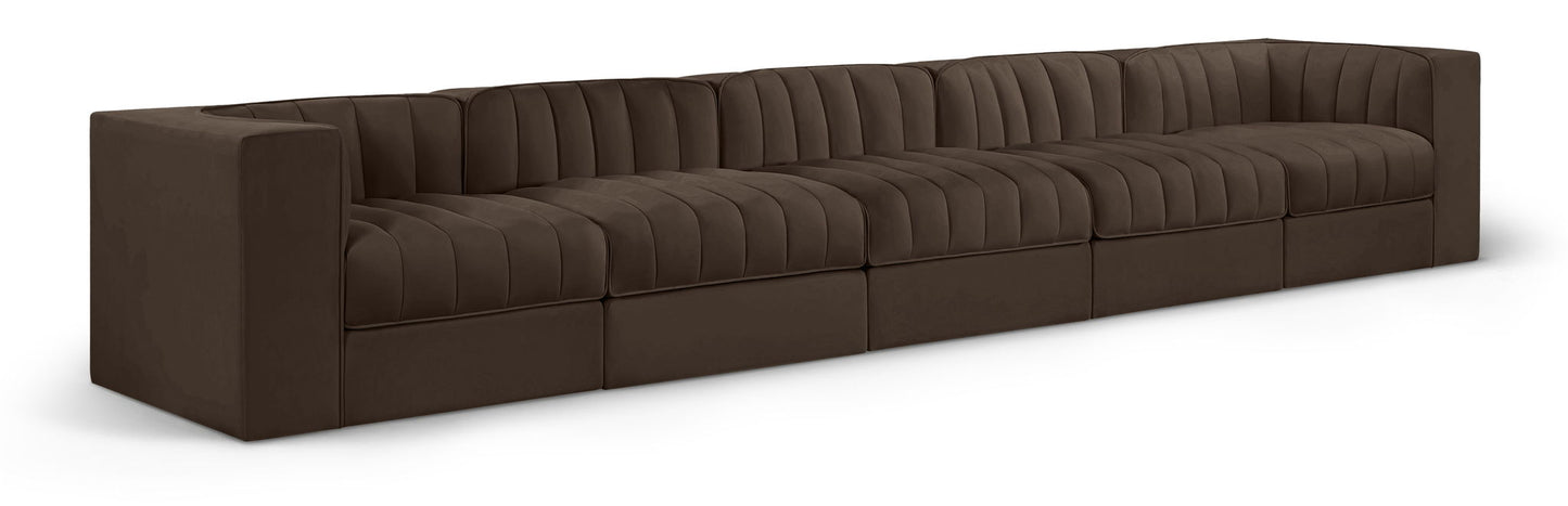 Rummi - Velvet Performance Fabric Upholstered 5 Piece Modular Sofa