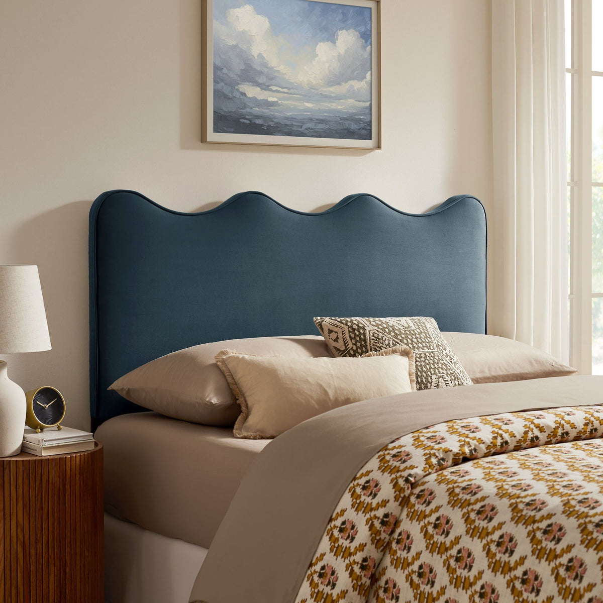 Athena Upholstered Headboard - Queen, Cadet Blue