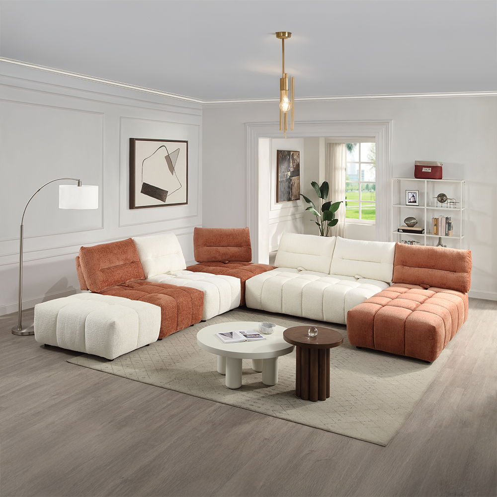 Loanna - Modular - Chaise - Coral Red Chenille