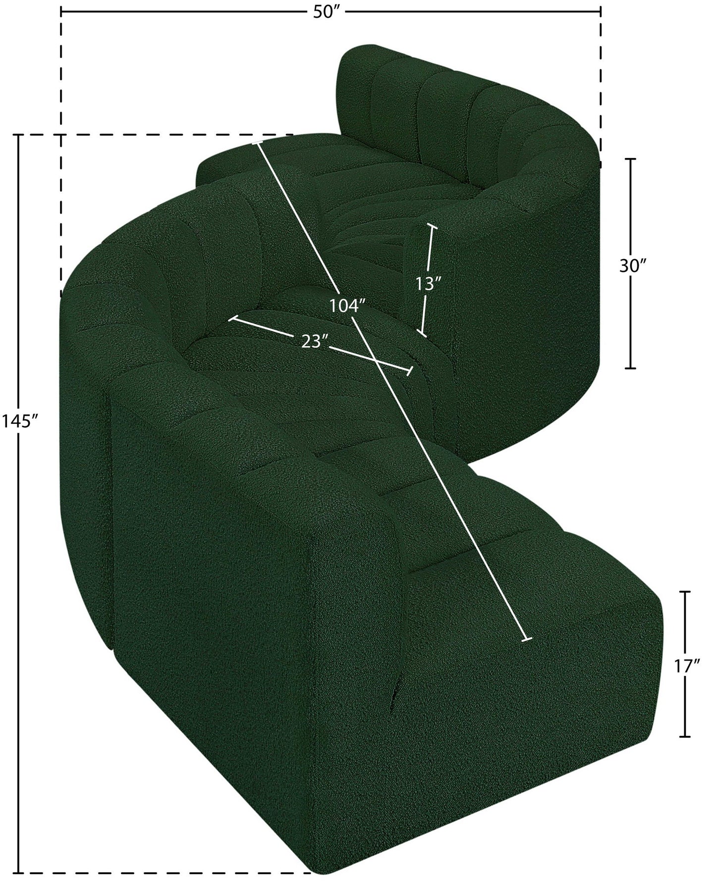 Arc - Boucle Fabric 6 Piece Modular Sofa - Black
