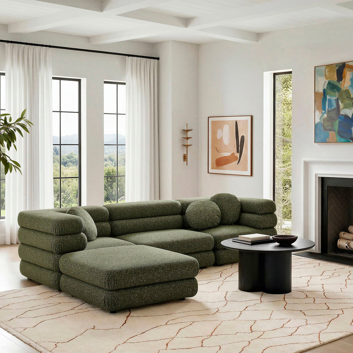 Jubilee 4-Piece Upholstered Modular Sofa Set - Olive