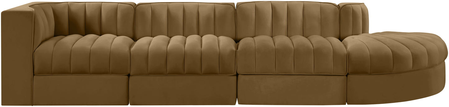 Rummi - Velvet Performance Fabric Upholstered 4 Piece Modular Sectional With Reverse Corner Chair