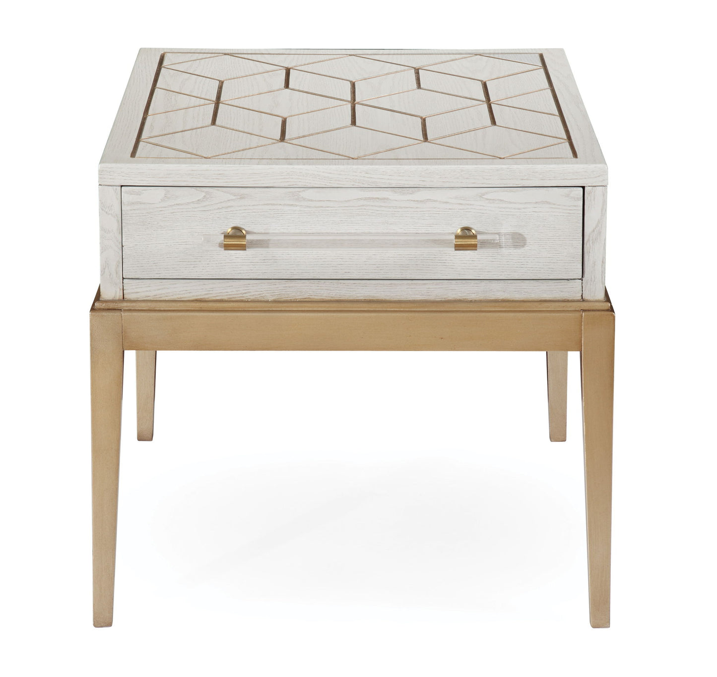 Perrine - Rectangle End Table - White / Gold