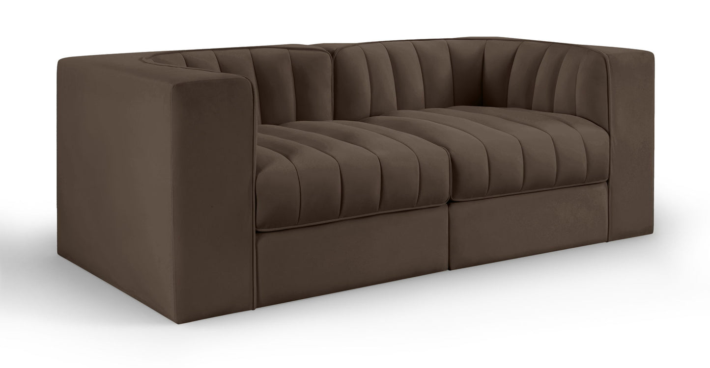 Rummi - Velvet Performance Fabric Upholstered 2 Piece Modular Loveseat