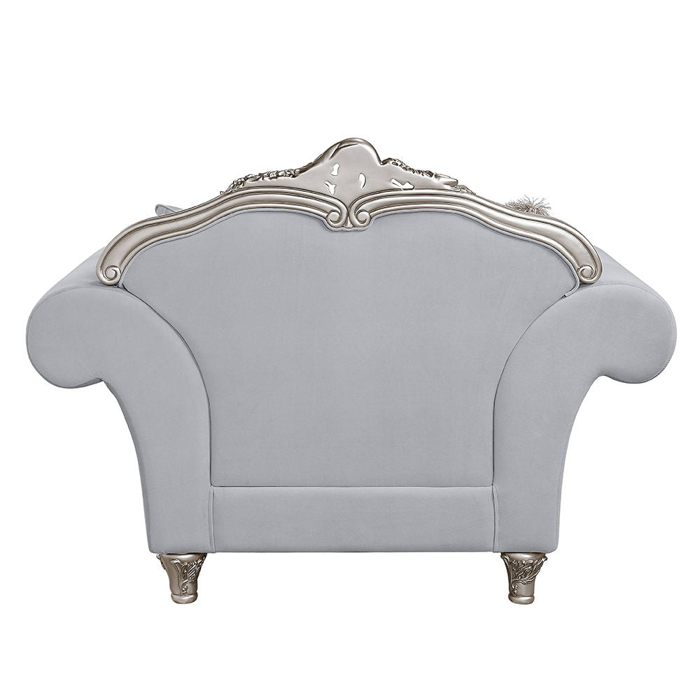 Pelumi - Chair With 3 Pillows - Light Gray Linen & Platinum