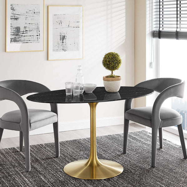 Lippa Oval Artificial Marble Dining Table - 54", Gold Black