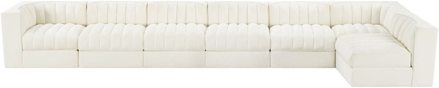 Rummi - Velvet Performance Fabric Upholstered 7 Piece Modular Sectional, L-Shaped (Right)