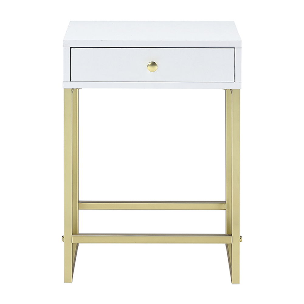 Coleen - Accent Table - White & Brass