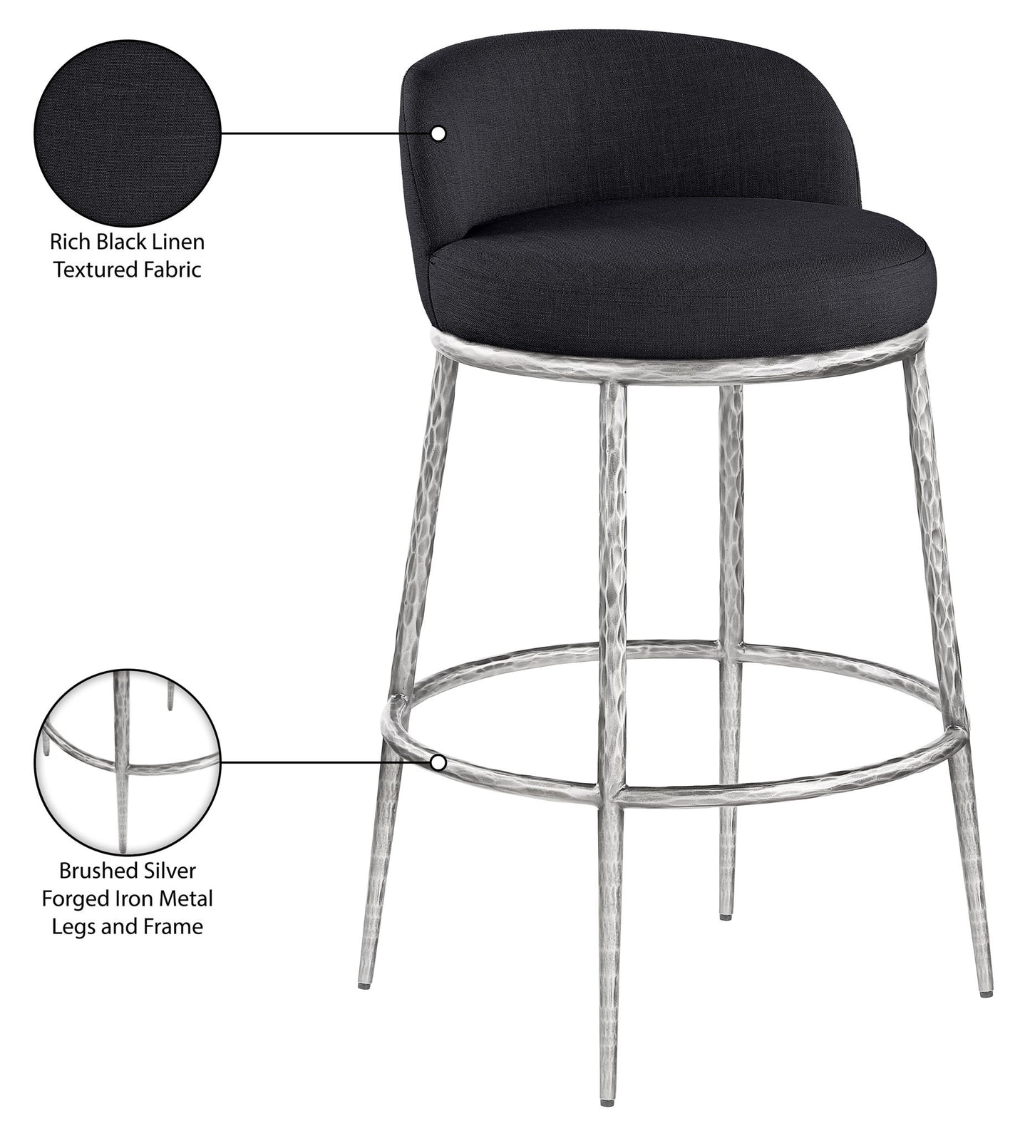 Ferro - Performance Fabric Upholstered Bar Stool - Antique Silver