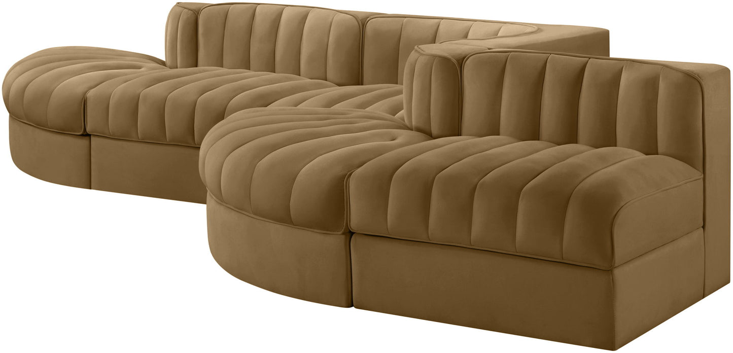 Rummi - Rounded Velvet Performance Fabric Upholstered 5 Piece Modular Sectional