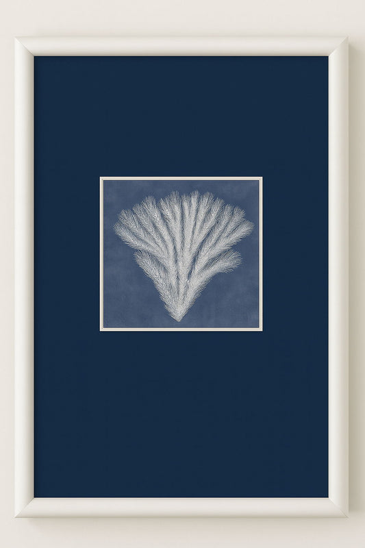 Coral Silhouette I Framed Print - Blue / White