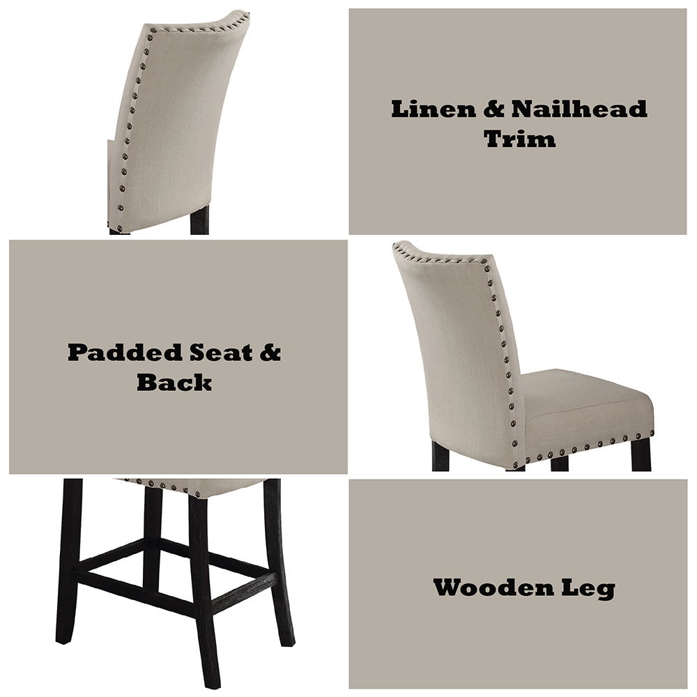 Nolan - Counter Height Chair (Set of 2) - Beige Linen & Salvage Dark Oak