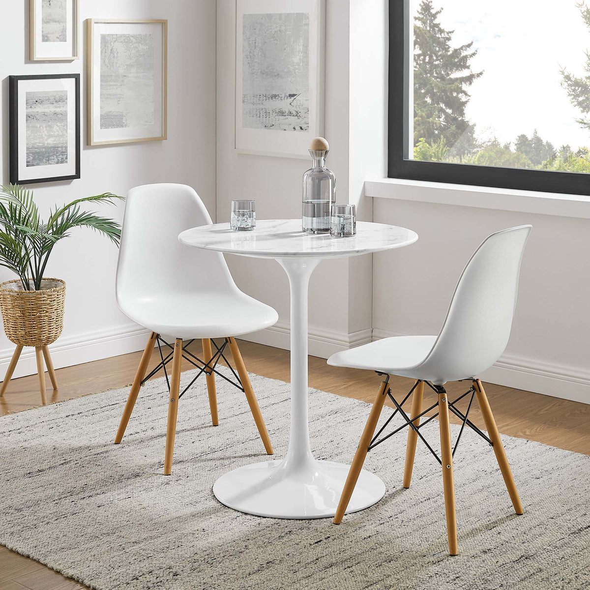 Lippa Round 28" Dining Table - Faux Marble, White