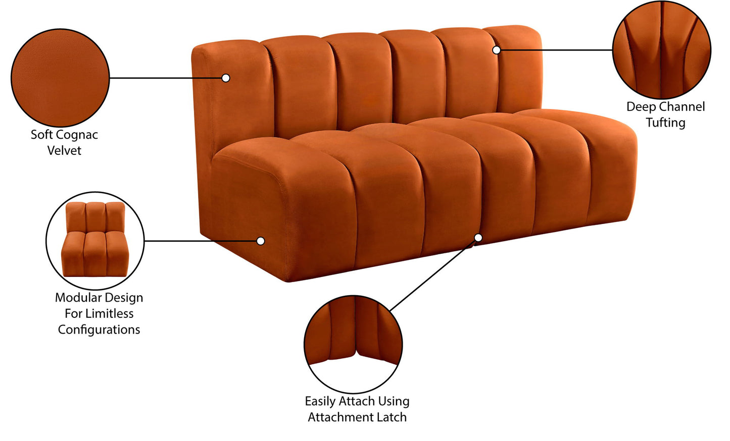 Arc - Velvet 2 Seats Modular Sofa