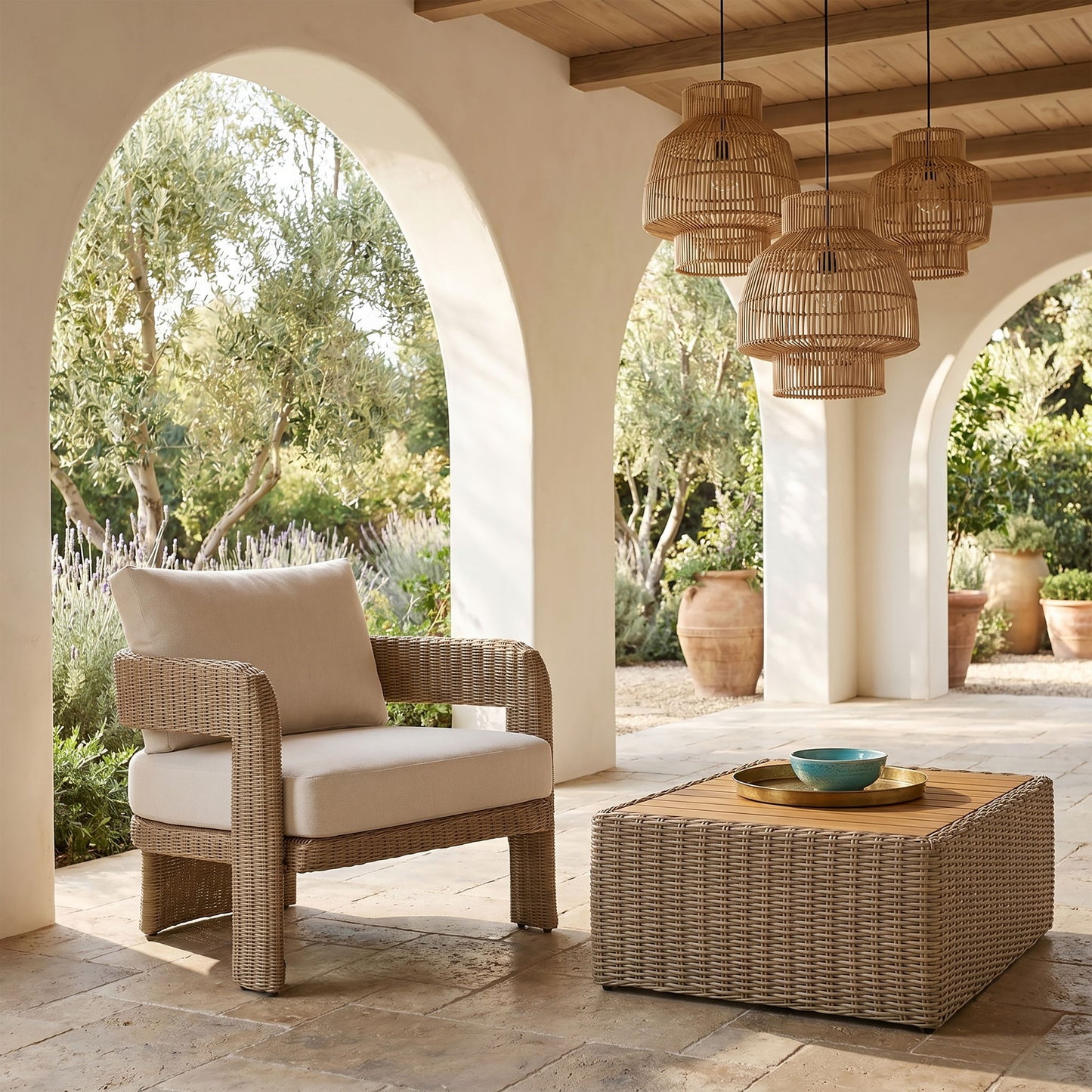Sandbay - Olefin Water Resistant Fabric And Wicker Outdoor Patio Accent Chair