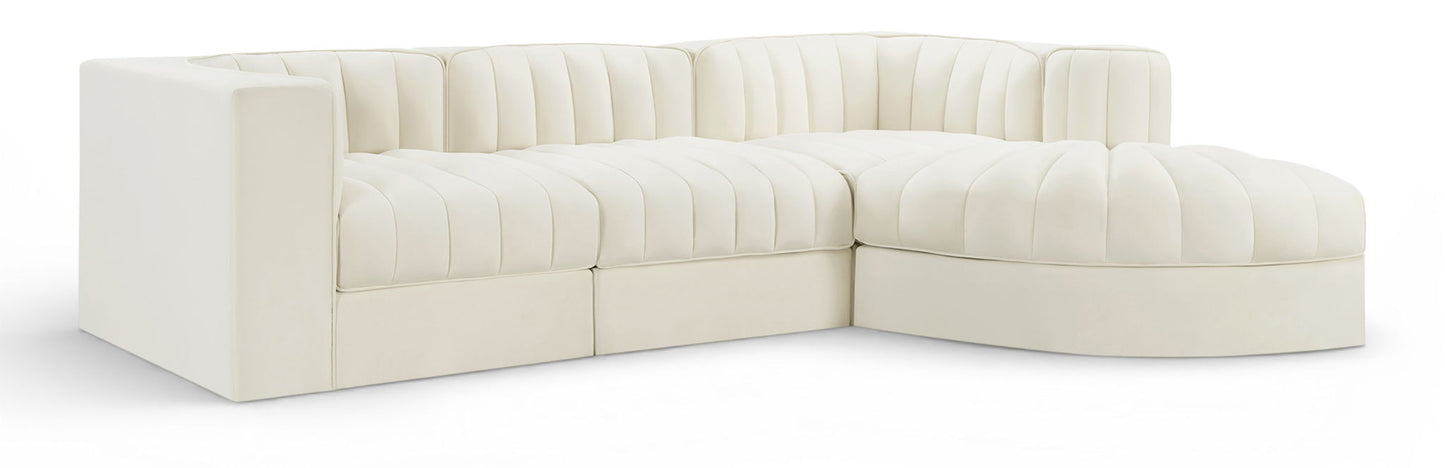 Rummi - Velvet Performance Fabric Upholstered 4 Piece Modular Sectional, With Reverse Corner Chair