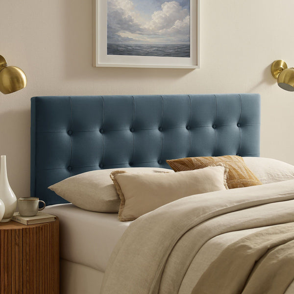 Emily Biscuit Tufted Performance Velvet Headboard - Full, Cadet Blue