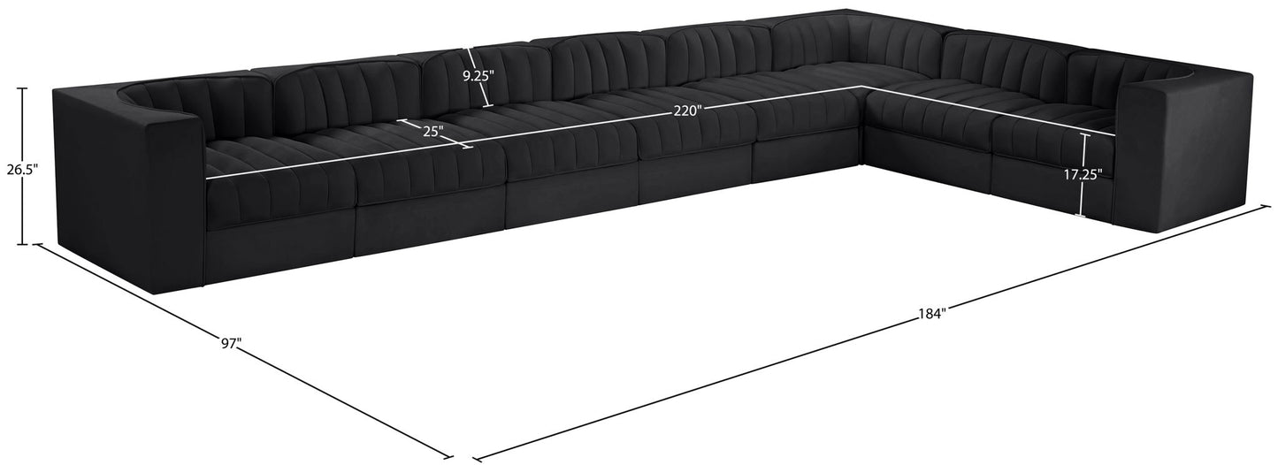 Rummi - Velvet Performance Fabric Upholstered 8 Piece Modular Sectional (With 3 Corner Chairs)