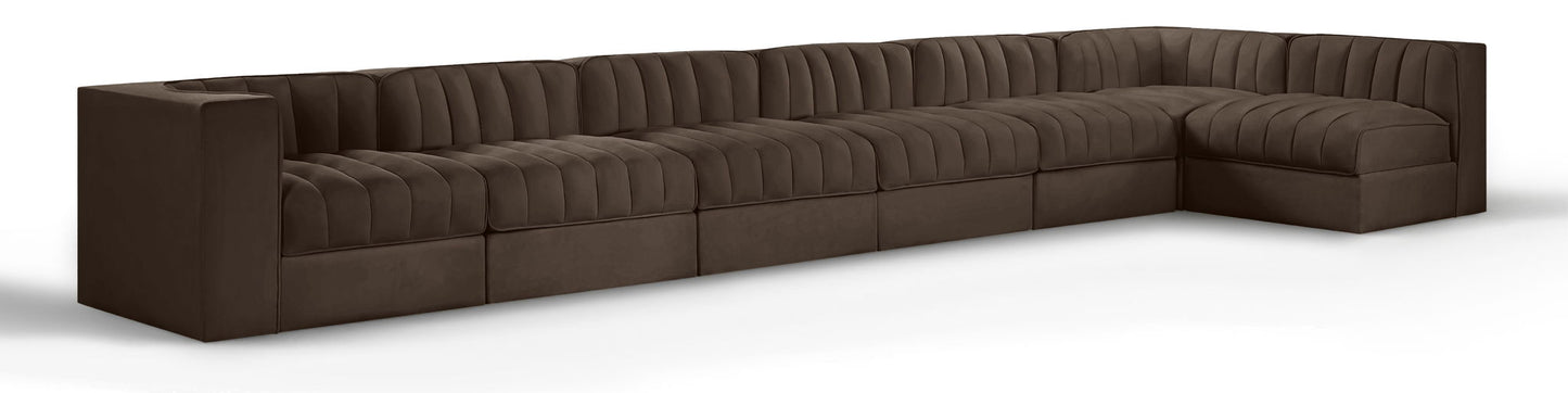 Rummi - Velvet Performance Fabric Upholstered 7 Piece Modular Sectional, L-Shaped (Right)