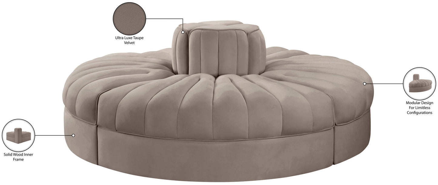 Rummi - Round Velvet Performance Fabric Upholstered 4 Piece Modular Sofa