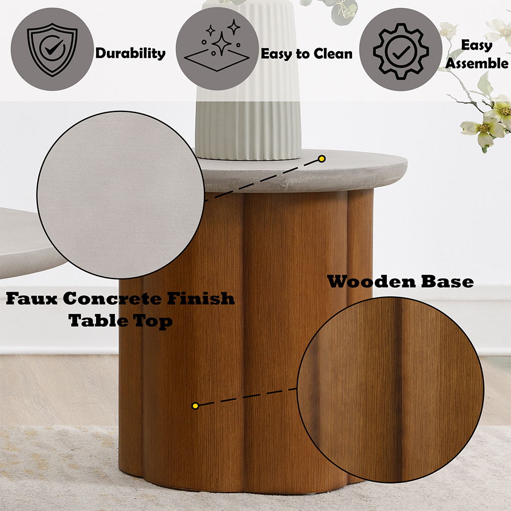 Evelyn - End Table - Faux Concrete Top & Walnut