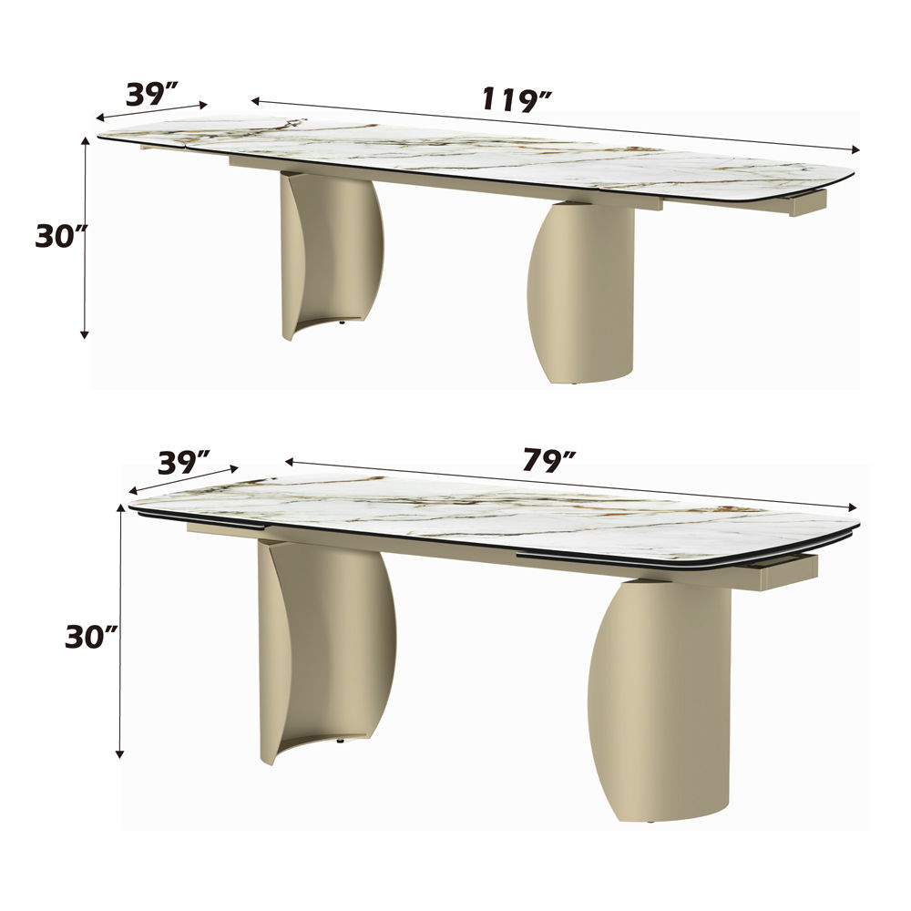 Cora - Dining Table - Ceramic Top & Golden Champange