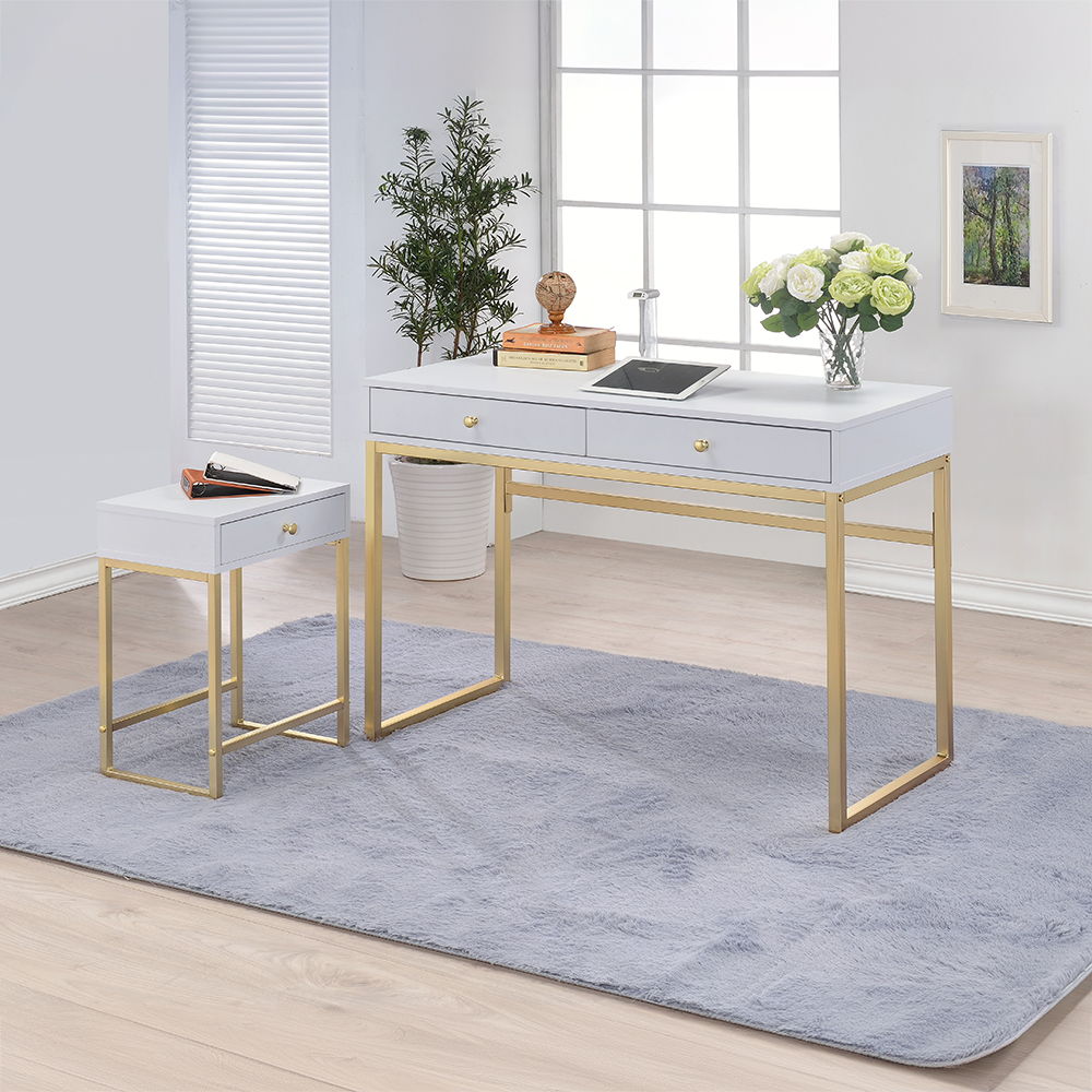 Coleen - Accent Table - White & Brass